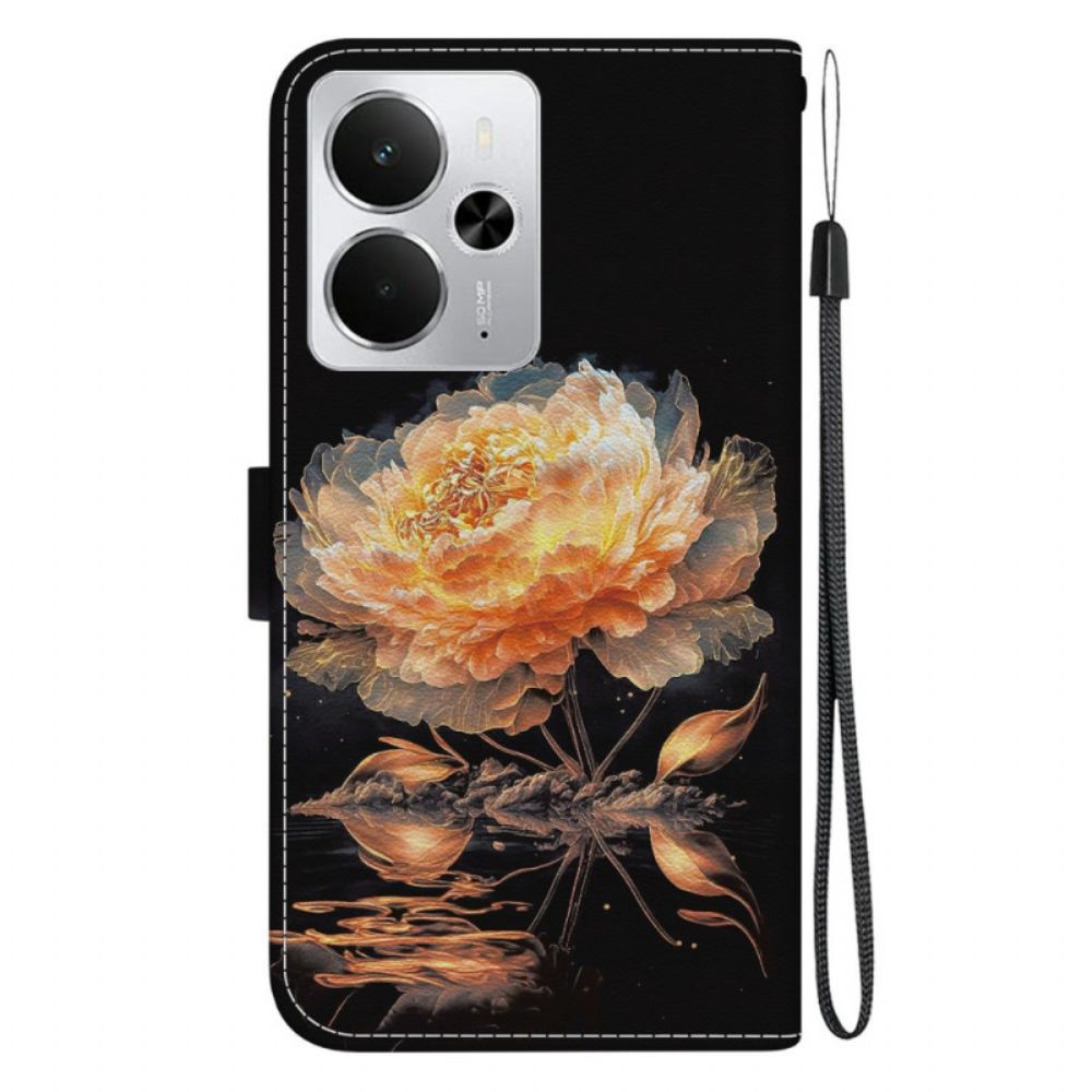 Folio-hoesje Realme 14 5g Telefoonhoesje Gouden Pioenroos