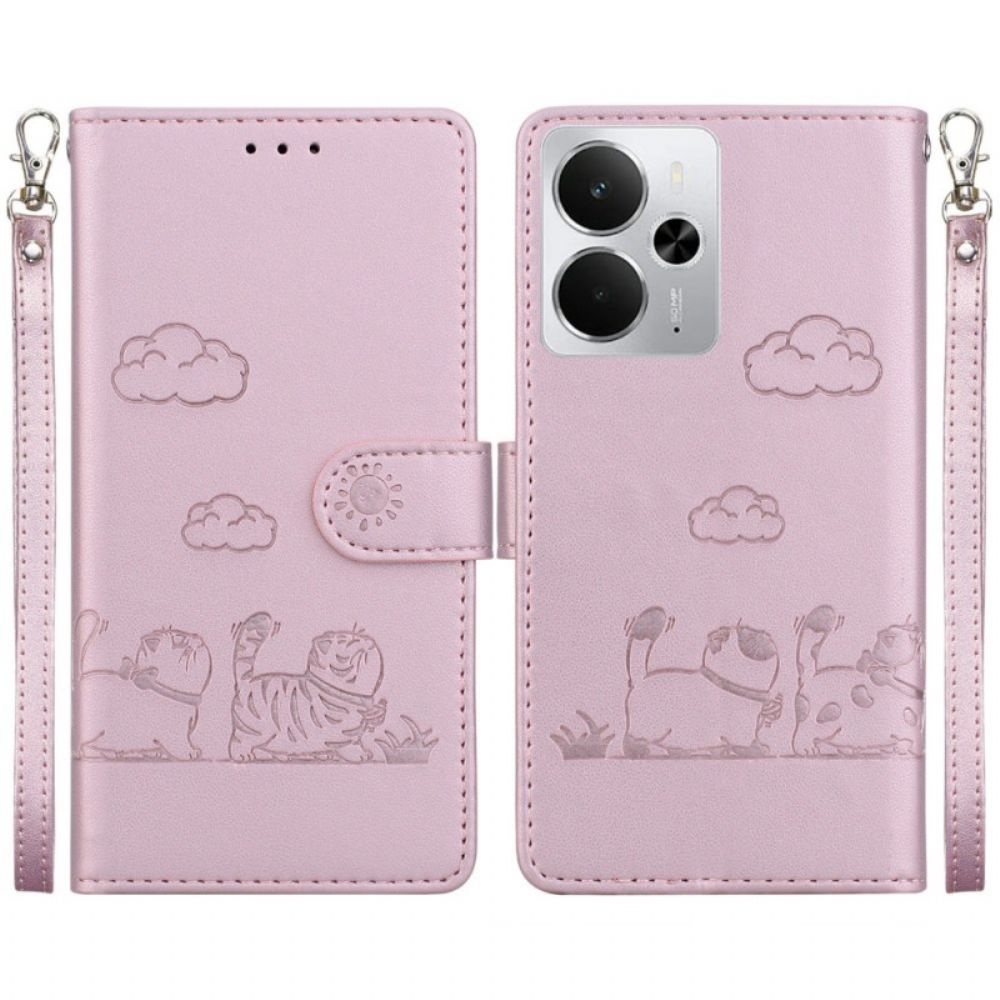 Folio-hoesje Realme 14 5g Telefoonhoesje Rfid Kattenmotief Bandje