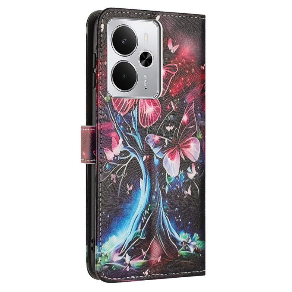 Leren Hoesje Realme 14 5g Boom En Vlinders Bescherming Hoesje