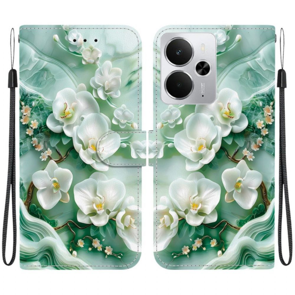 Leren Hoesje Realme 14 5g Jadebloempatroon Bescherming Hoesje