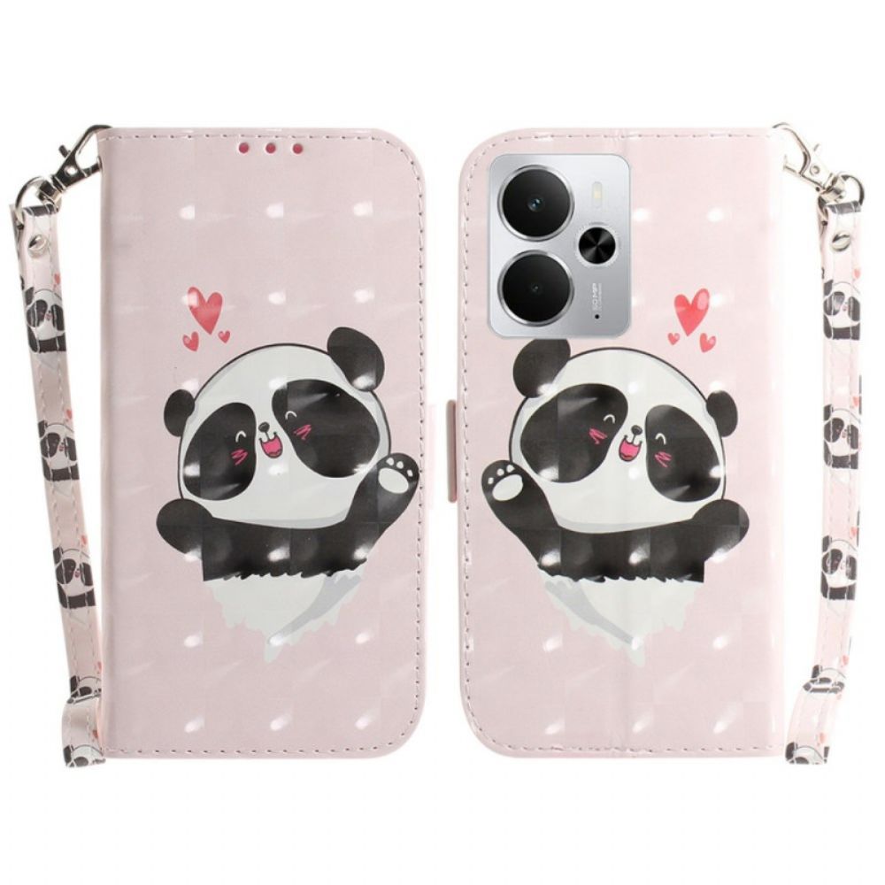 Leren Hoesje Realme 14 5g Panda Love Met Sleutelkoord