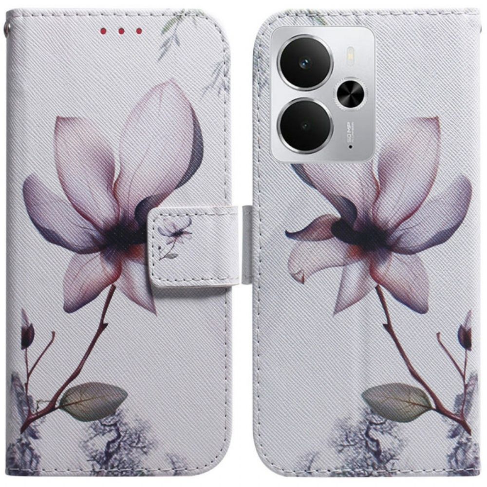 Leren Hoesje Realme 14 5g Roze Bloem Bescherming Hoesje