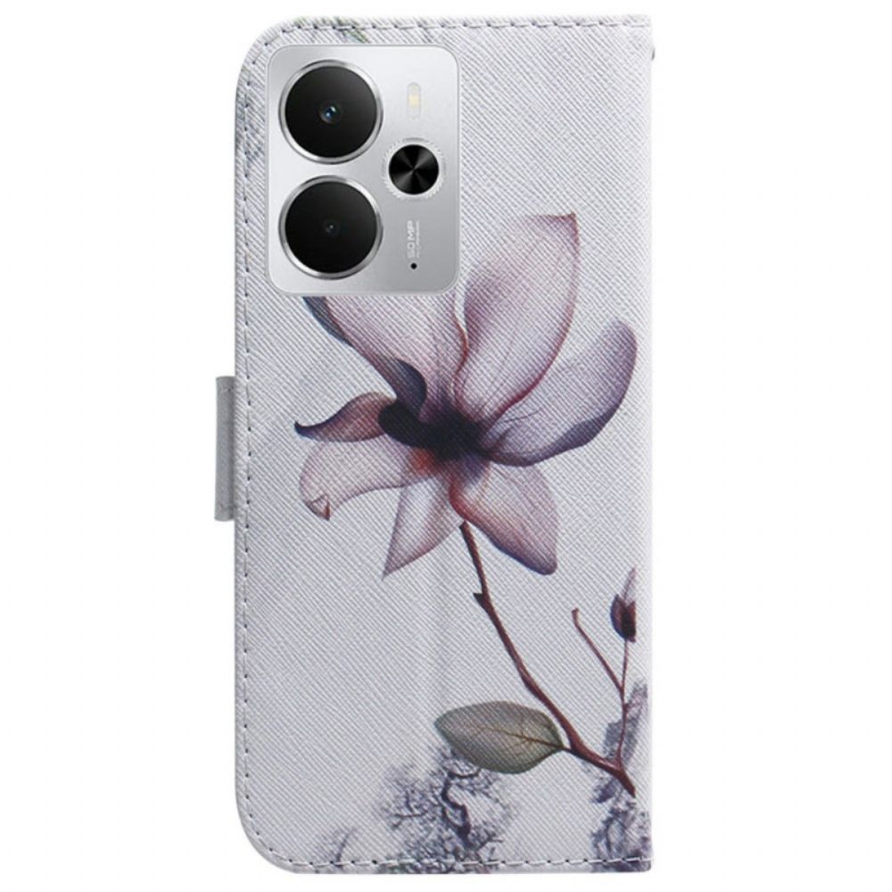 Leren Hoesje Realme 14 5g Roze Bloem Bescherming Hoesje