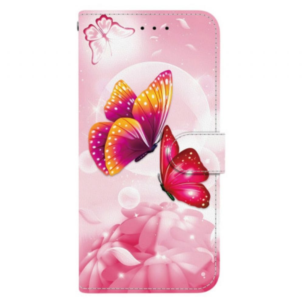 Leren Hoesje Realme 14 5g Roze Vlinders