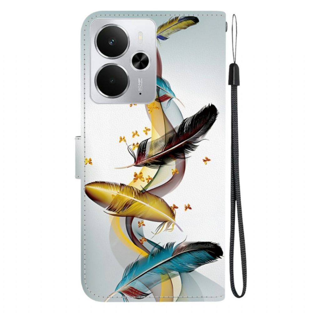 Leren Hoesje Realme 14 5g Veren En Vlinders Bescherming Hoesje