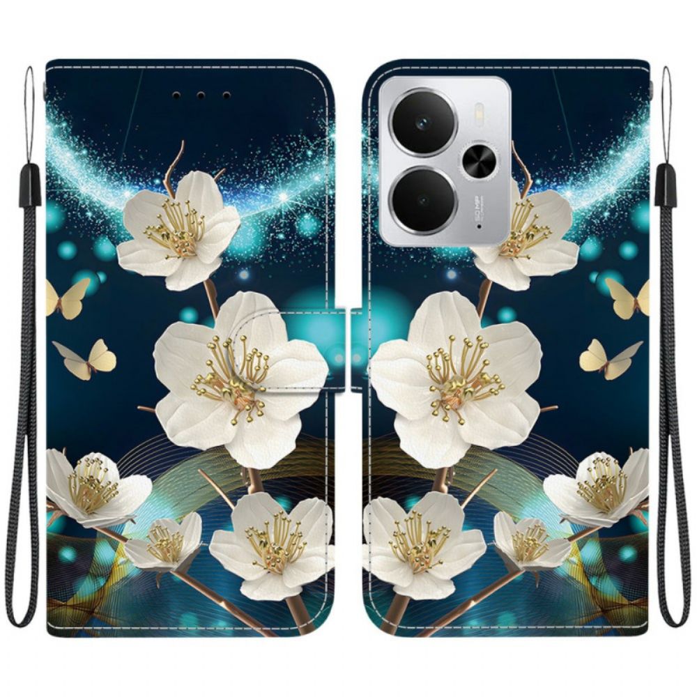 Leren Hoesje Realme 14 5g Wit Magnolia's