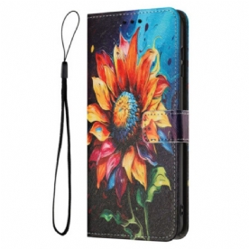 Leren Hoesje Realme 14 5g Zonnebloem Schilderij Bescherming Hoesje