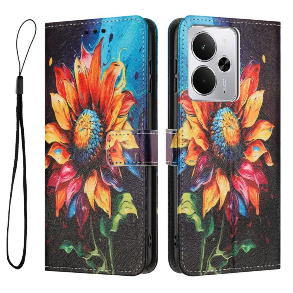 Leren Hoesje Realme 14 5g Zonnebloem Schilderij Bescherming Hoesje