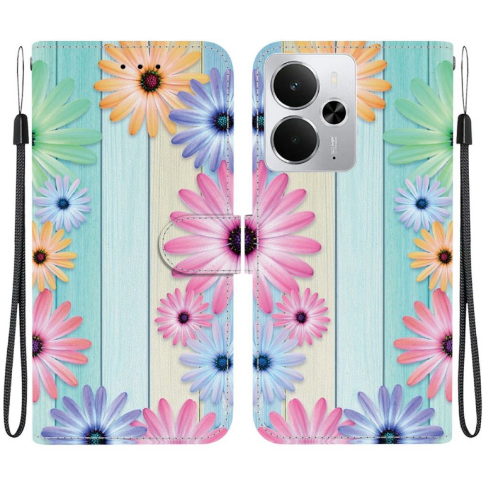 Leren Hoesje Realme 14 5g Zonnebloempatroon