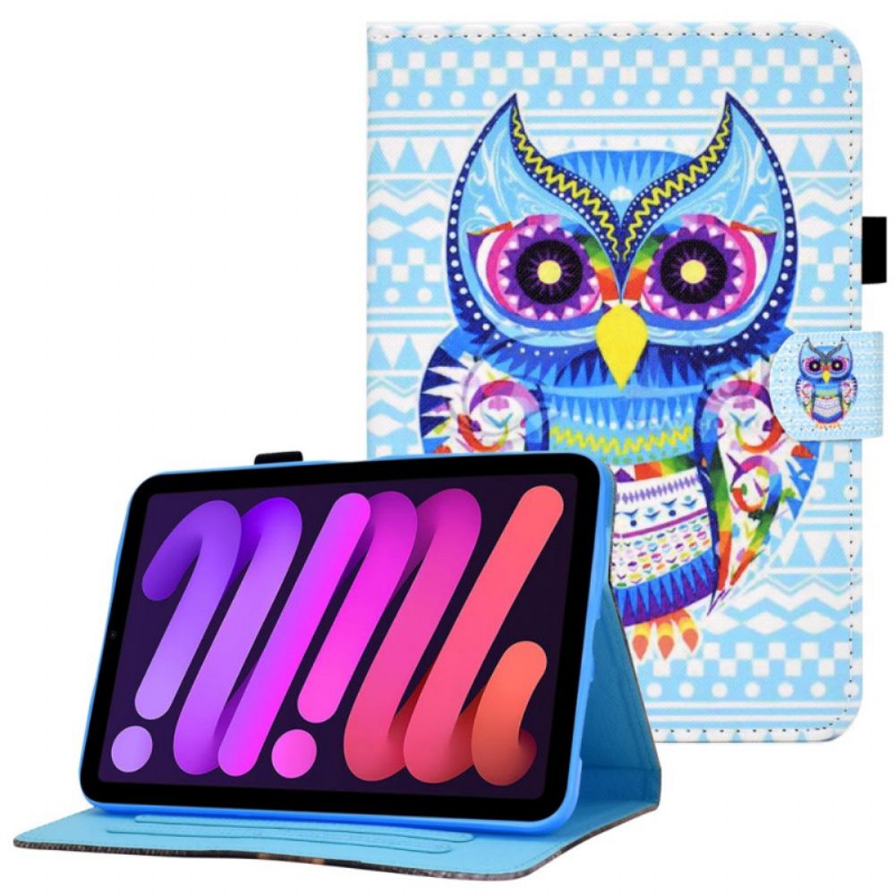 Leren Hoesje voor iPad Mini 6 (2021) Tribale Uil
