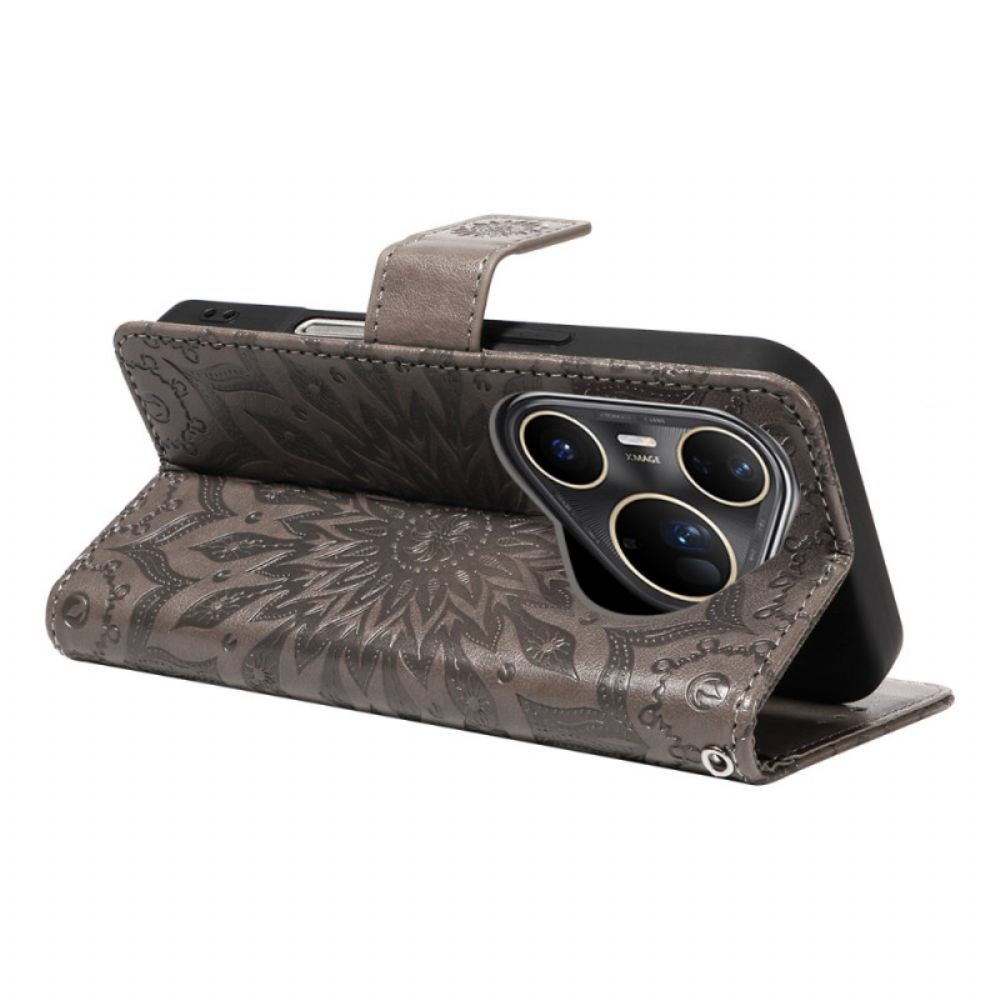 Flip Case Leren Huawei Pura 80 Ultra Zonnebloempatroon