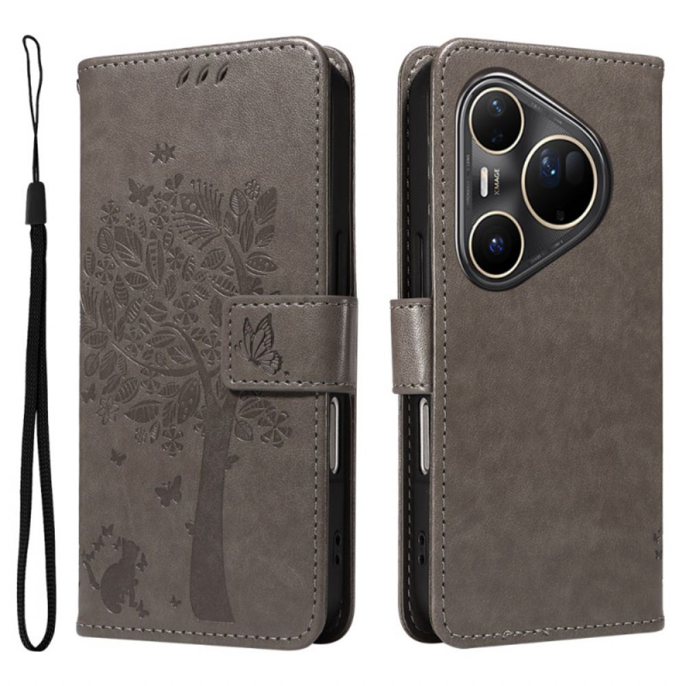 Leren Hoesje Huawei Pura 80 Ultra Kat En Boom Bescherming Hoesje