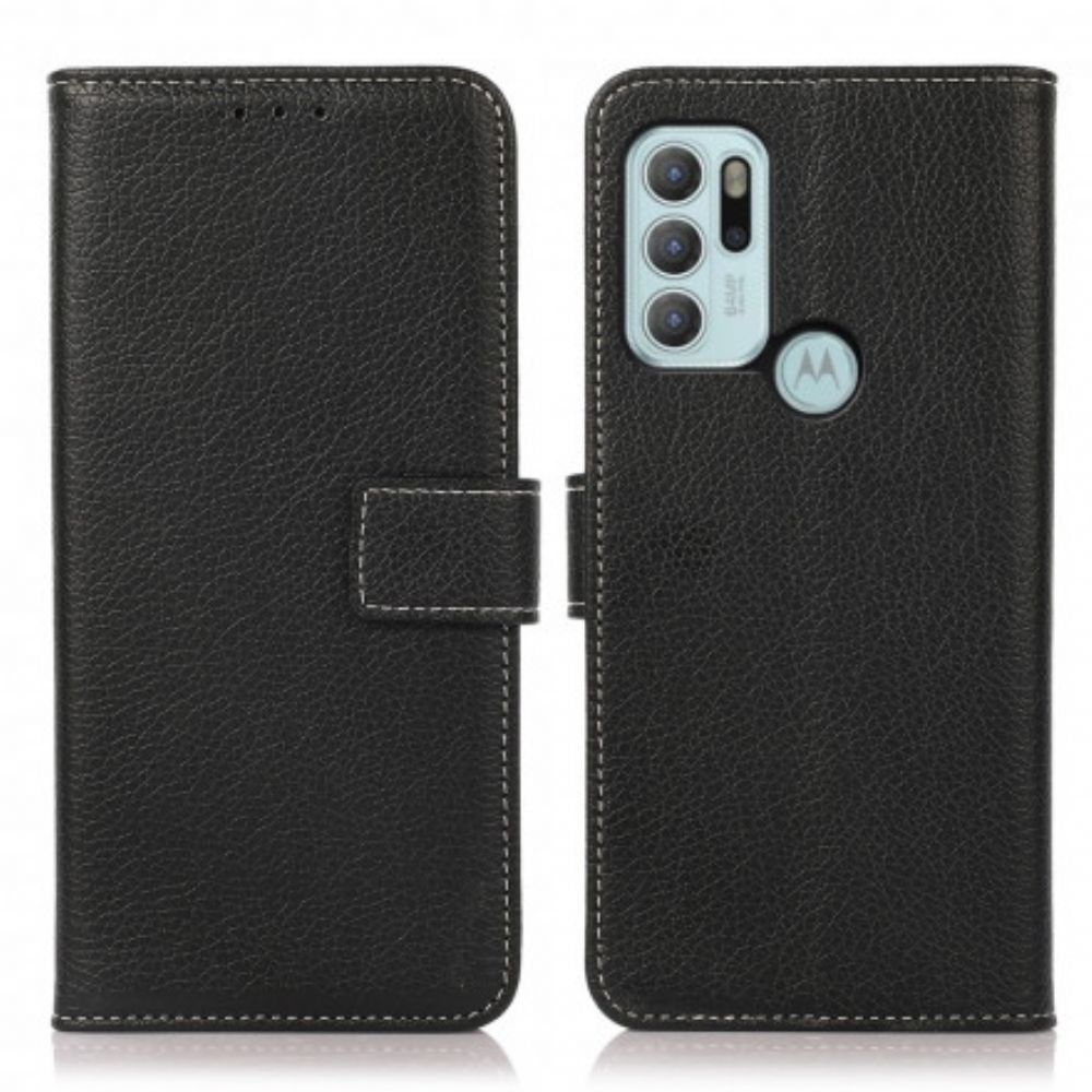 Flip Case voor Moto G60S Litchi-blootgestelde Naden