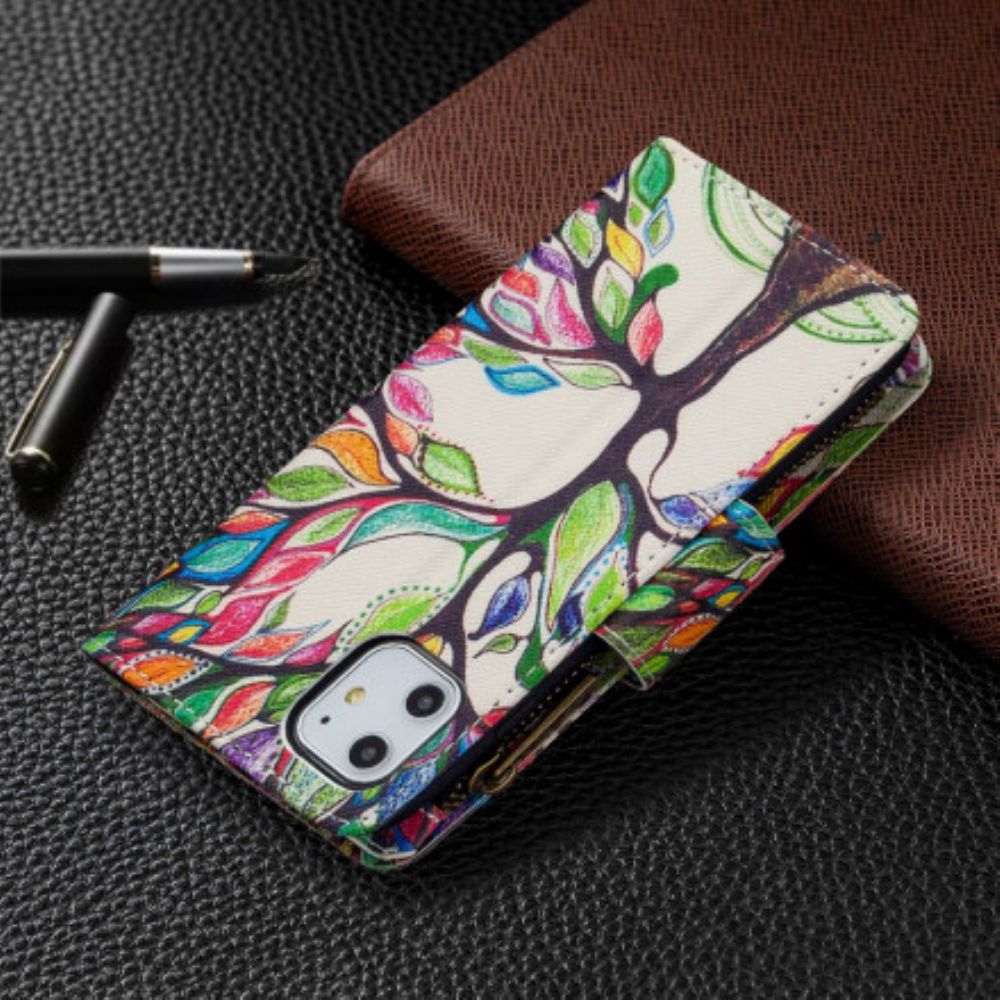 Folio-hoesje voor iPhone 11 Zak Met Rits Met Boom