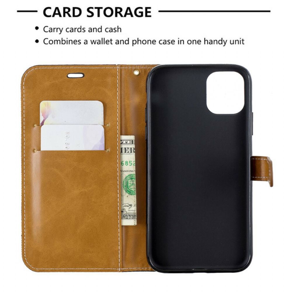 Leren Hoesje voor iPhone 11 Met Ketting Band Met Stof En Leereffect
