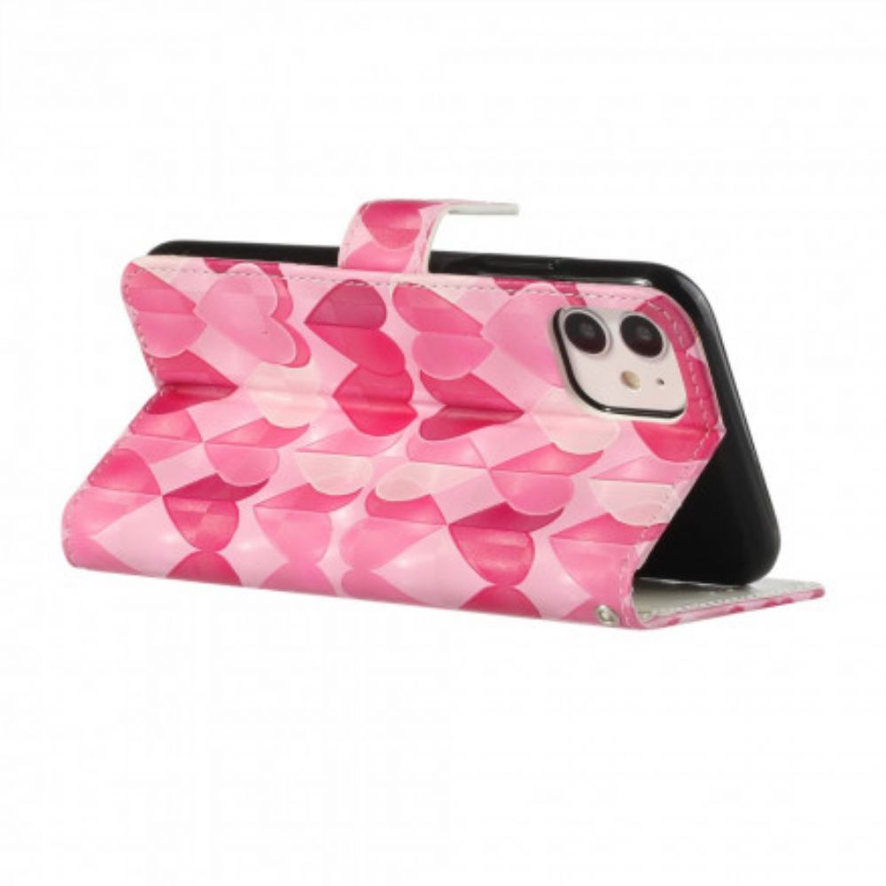 Leren Hoesje voor iPhone 11 Met Ketting Harten Verstelbare Band