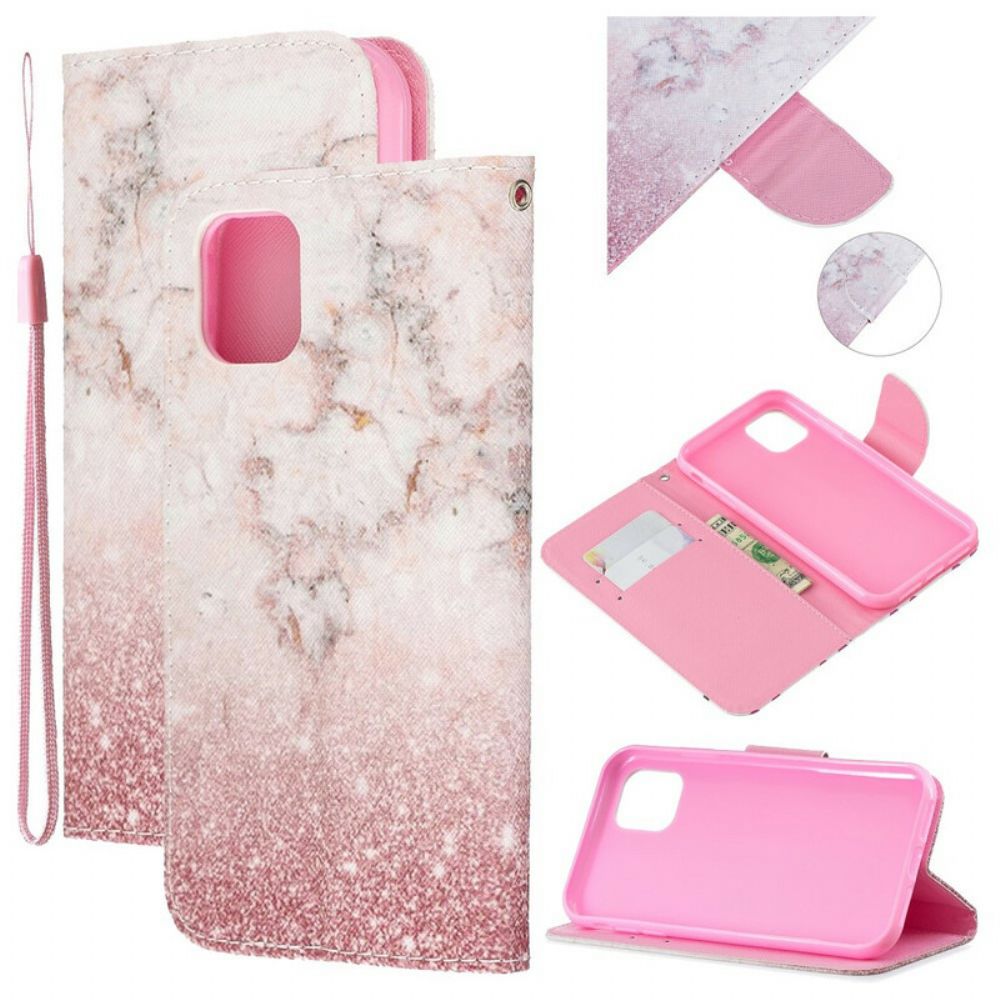 Leren Hoesje voor iPhone 11 Met Ketting Marmeren Band
