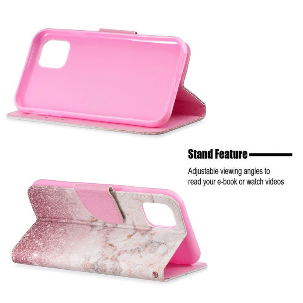 Leren Hoesje voor iPhone 11 Met Ketting Marmeren Band