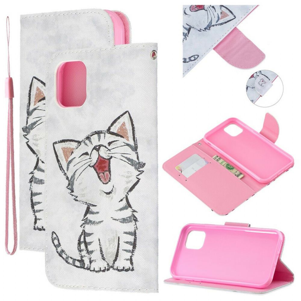 Leren Hoesje voor iPhone 11 Met Ketting Thong Kitten
