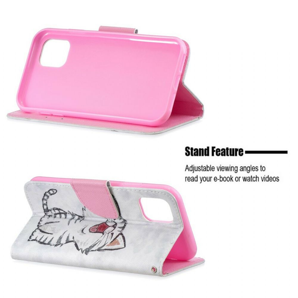 Leren Hoesje voor iPhone 11 Met Ketting Thong Kitten