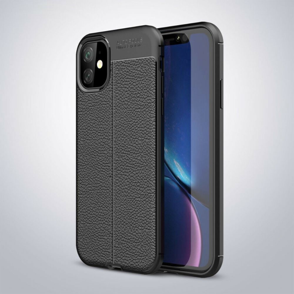 Telefoonhoesje voor iPhone 11 Dubbele Lijn Litchi Leder Effect