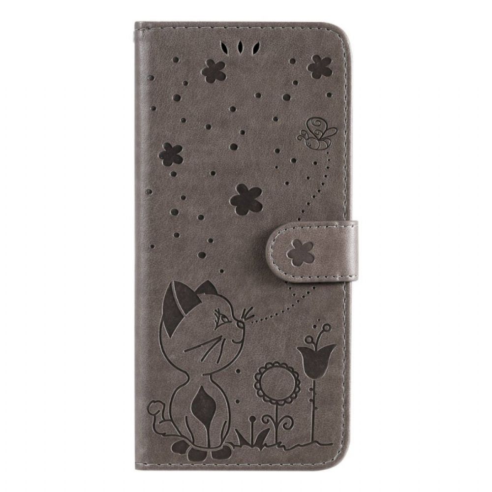 Folio-hoesje voor Vivo V23 5G Met Ketting Kat En Bijen In Riem