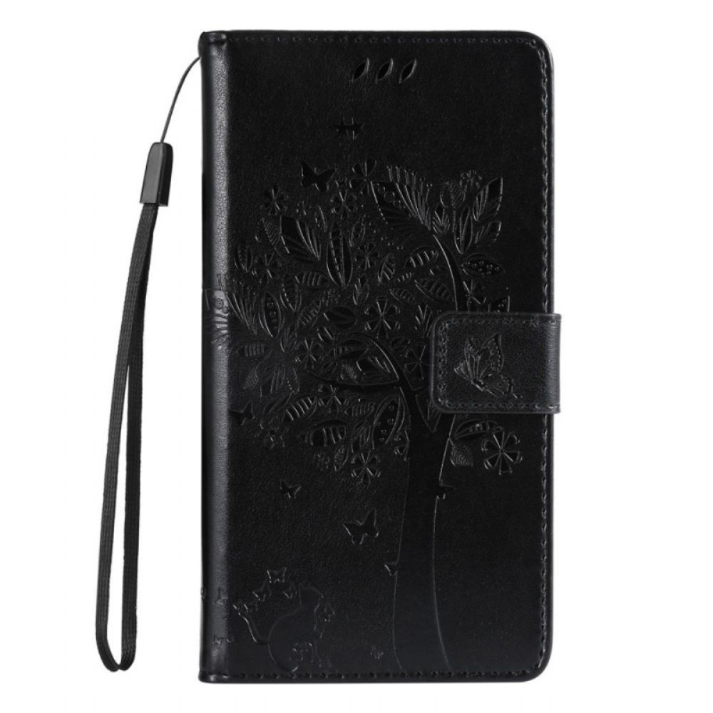 Leren Hoesje voor Vivo V23 5G Met Ketting Kat Onder De Riemboom