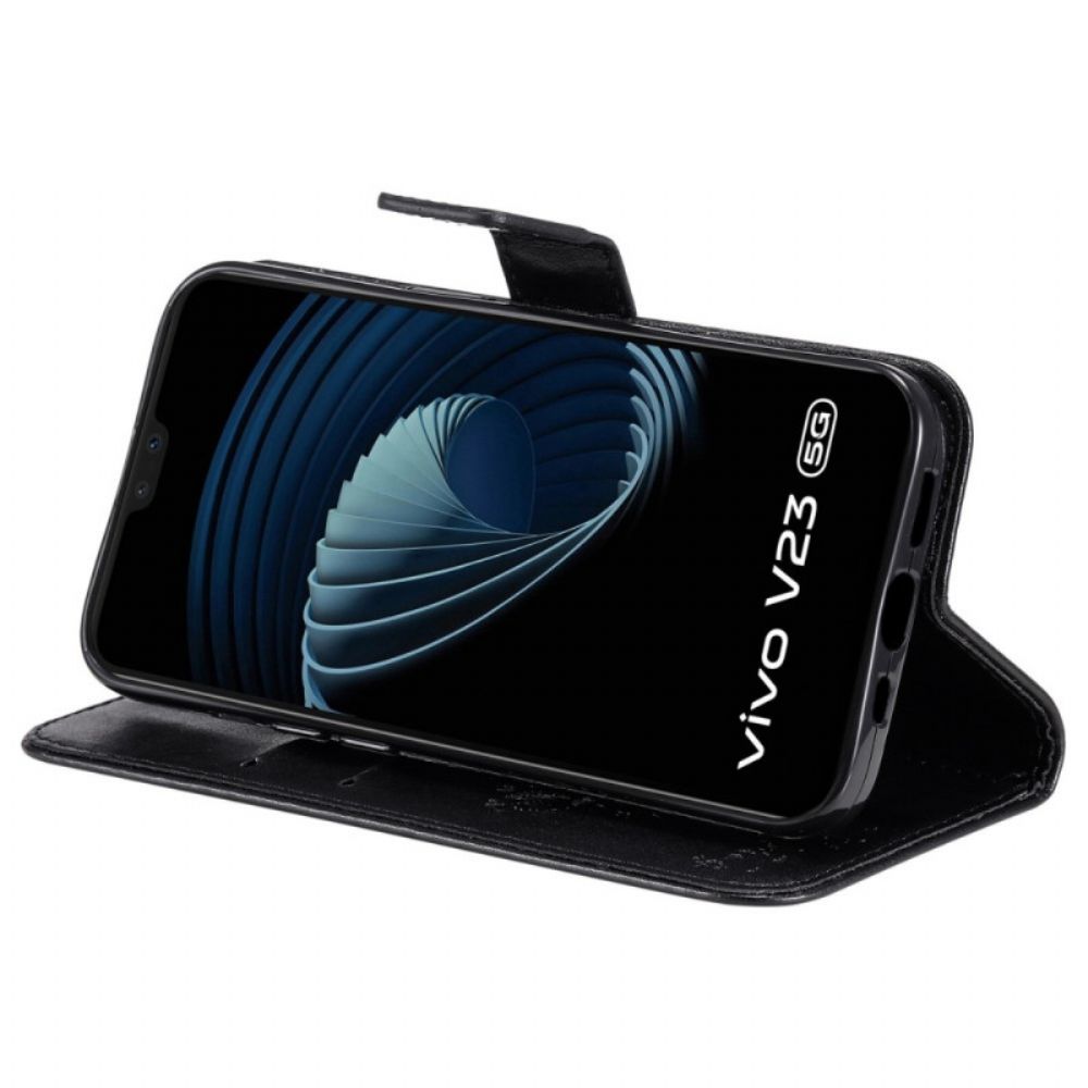 Leren Hoesje voor Vivo V23 5G Met Ketting Kat Onder De Riemboom