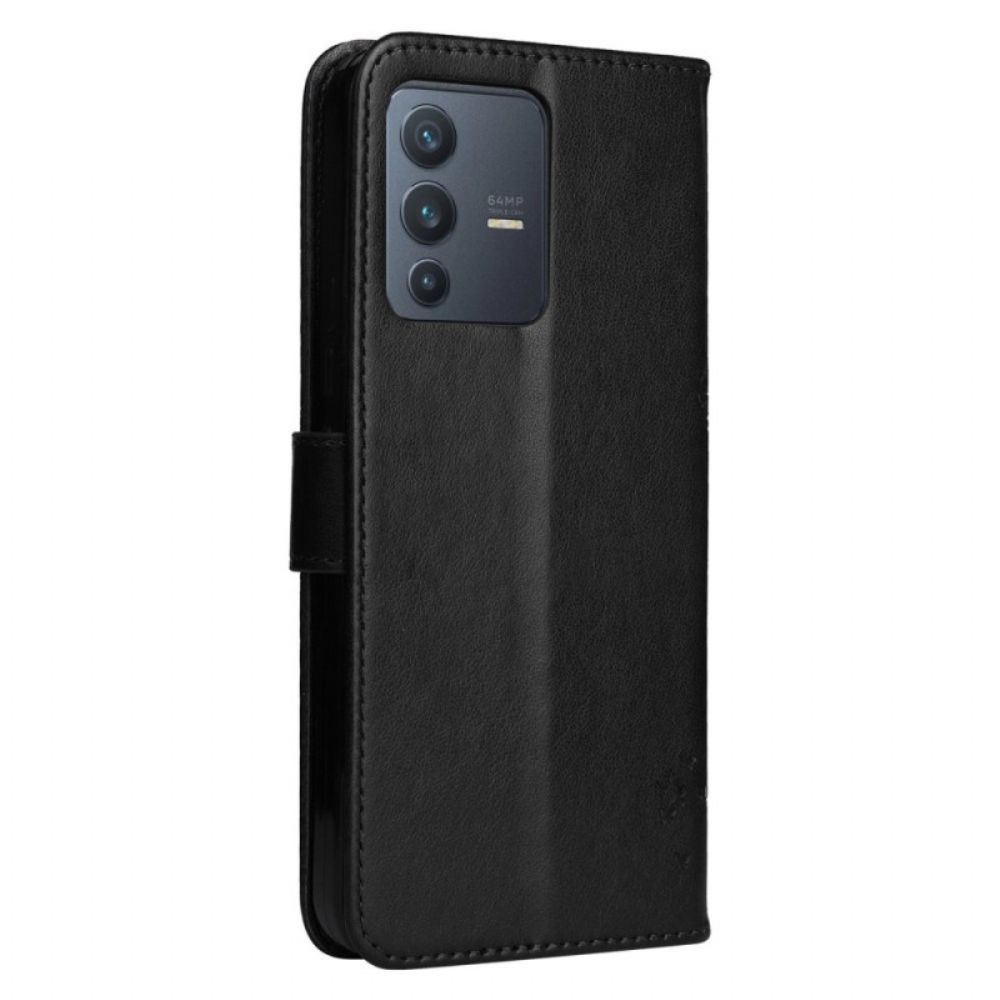 Leren Hoesje voor Vivo V23 5G Met Ketting Kat Onder De Riemboom