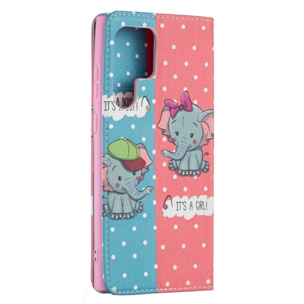 Bescherming Hoesje voor Samsung Galaxy S22 Ultra 5G Folio-hoesje Baby Olifanten