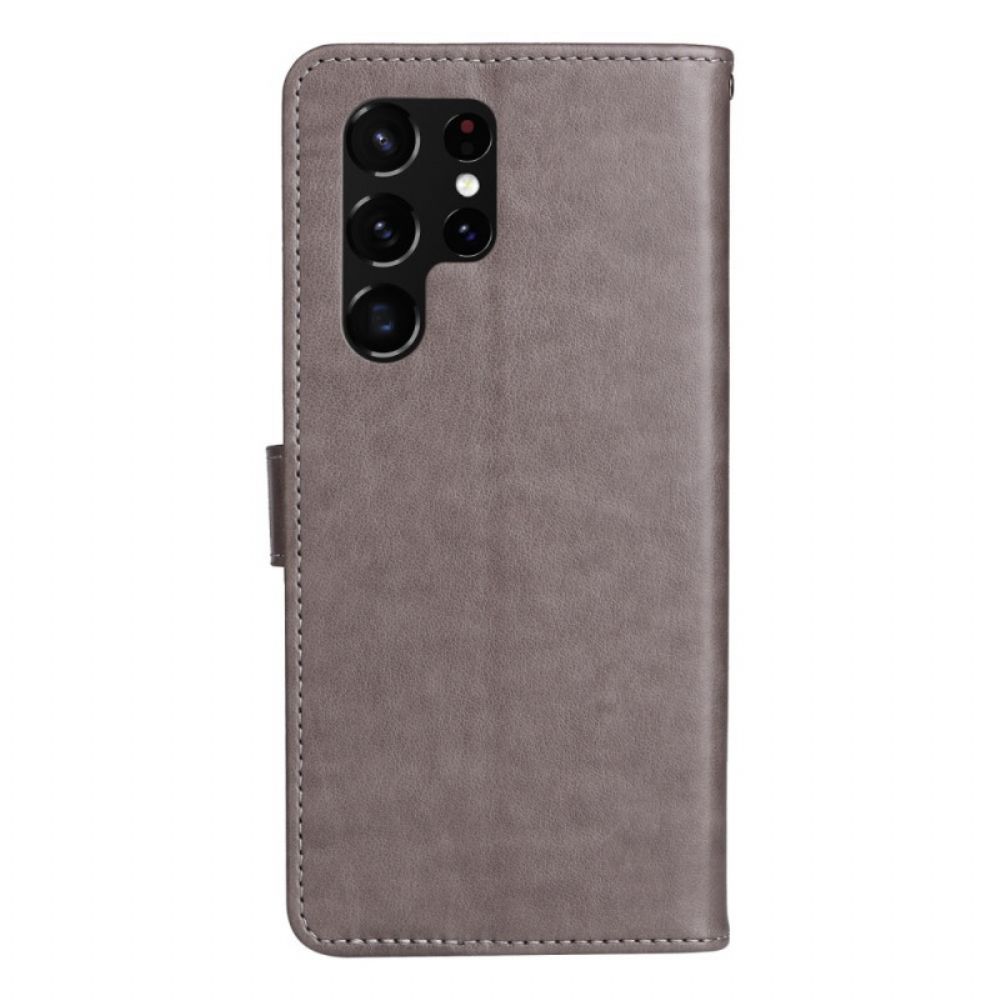 Folio-hoesje voor Samsung Galaxy S22 Ultra 5G Met Ketting Kat En Bij Met Riem