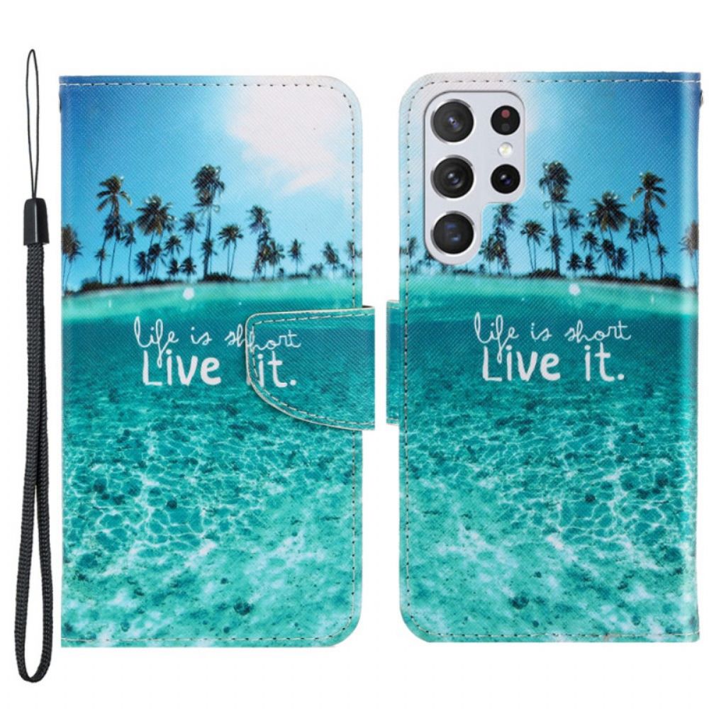 Folio-hoesje voor Samsung Galaxy S22 Ultra 5G Met Ketting Leef Het Met Bandjes