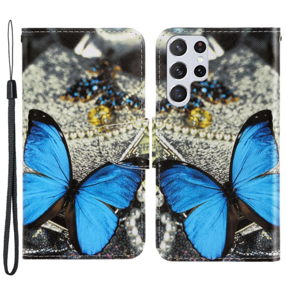 Folio-hoesje voor Samsung Galaxy S22 Ultra 5G Met Ketting Vlinderriem Variaties