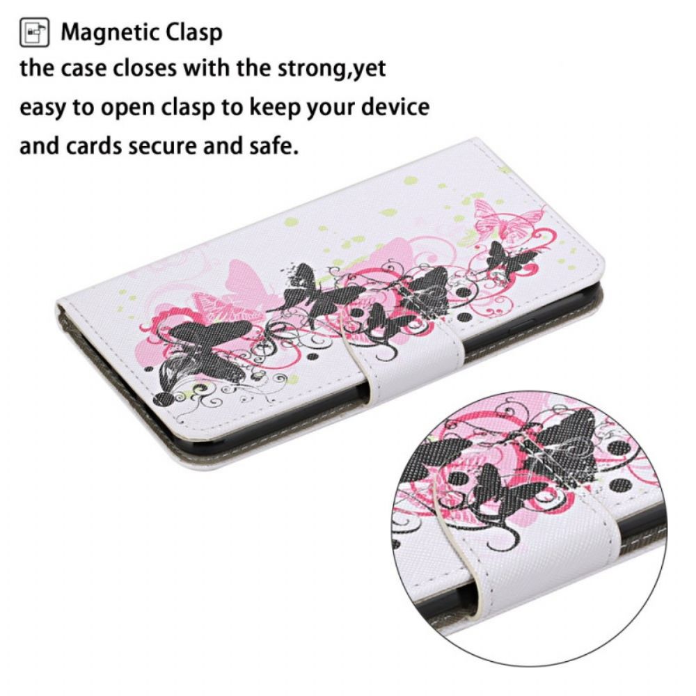 Folio-hoesje voor Samsung Galaxy S22 Ultra 5G Vlinders En Lanyard