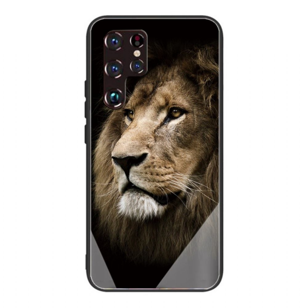 Hoesje voor Samsung Galaxy S22 Ultra 5G Leeuwenkop Gehard Glas