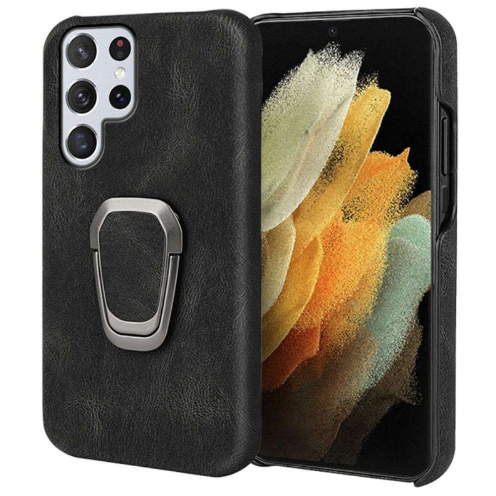 Hoesje voor Samsung Galaxy S22 Ultra 5G Leren Effect Ring-ondersteuning Nieuwe Kleuren