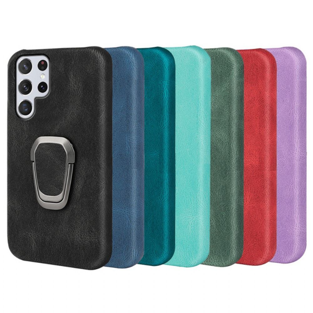 Hoesje voor Samsung Galaxy S22 Ultra 5G Leren Effect Ring-ondersteuning Nieuwe Kleuren
