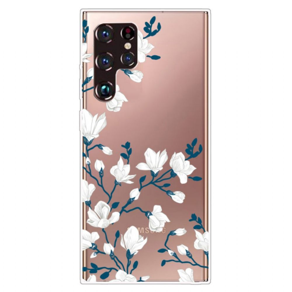 Hoesje voor Samsung Galaxy S22 Ultra 5G Transparante Witte Bloemen