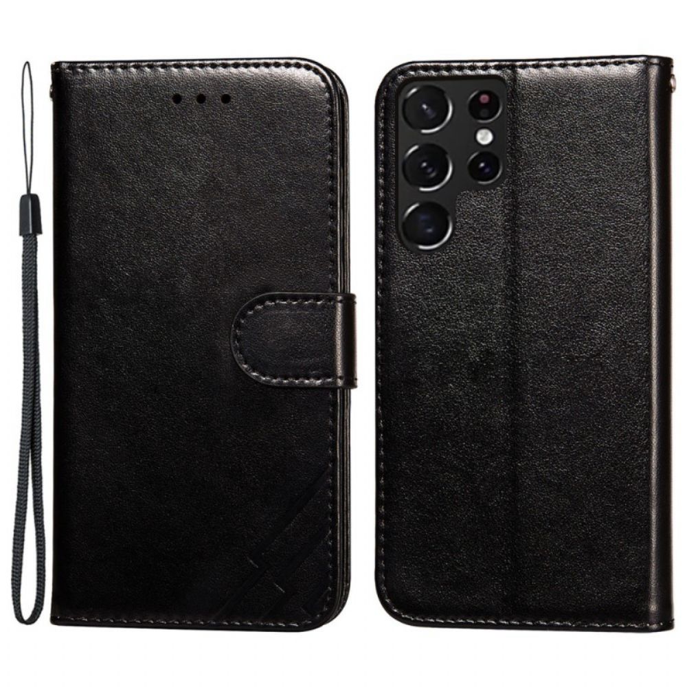 Leren Hoesje voor Samsung Galaxy S22 Ultra 5G Bliksemontwerp Met Leereffect