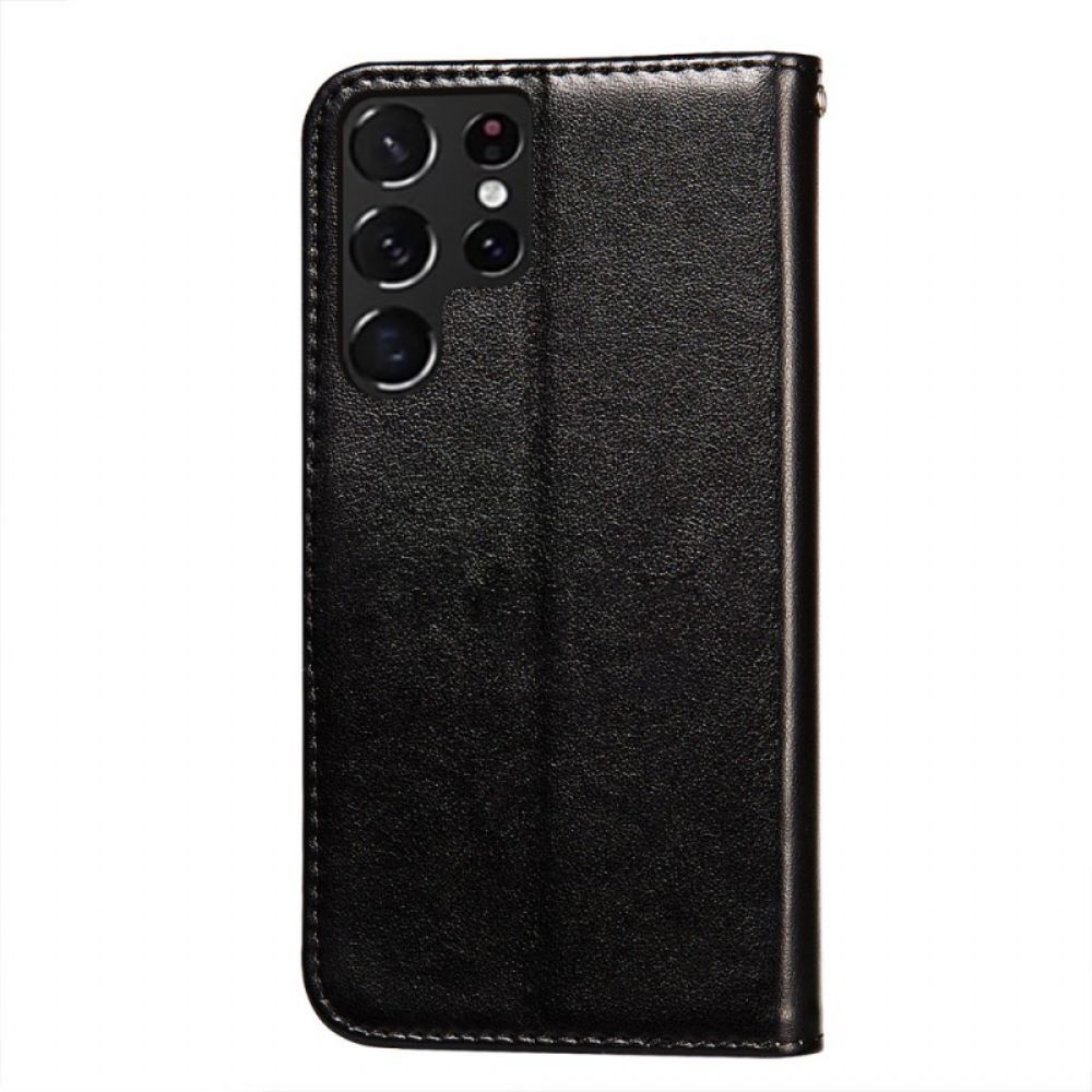 Leren Hoesje voor Samsung Galaxy S22 Ultra 5G Bliksemontwerp Met Leereffect