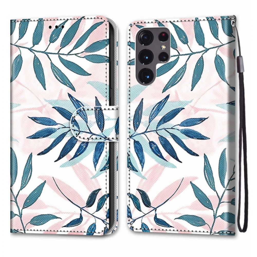Leren Hoesje voor Samsung Galaxy S22 Ultra 5G Gebladerte In Kleur