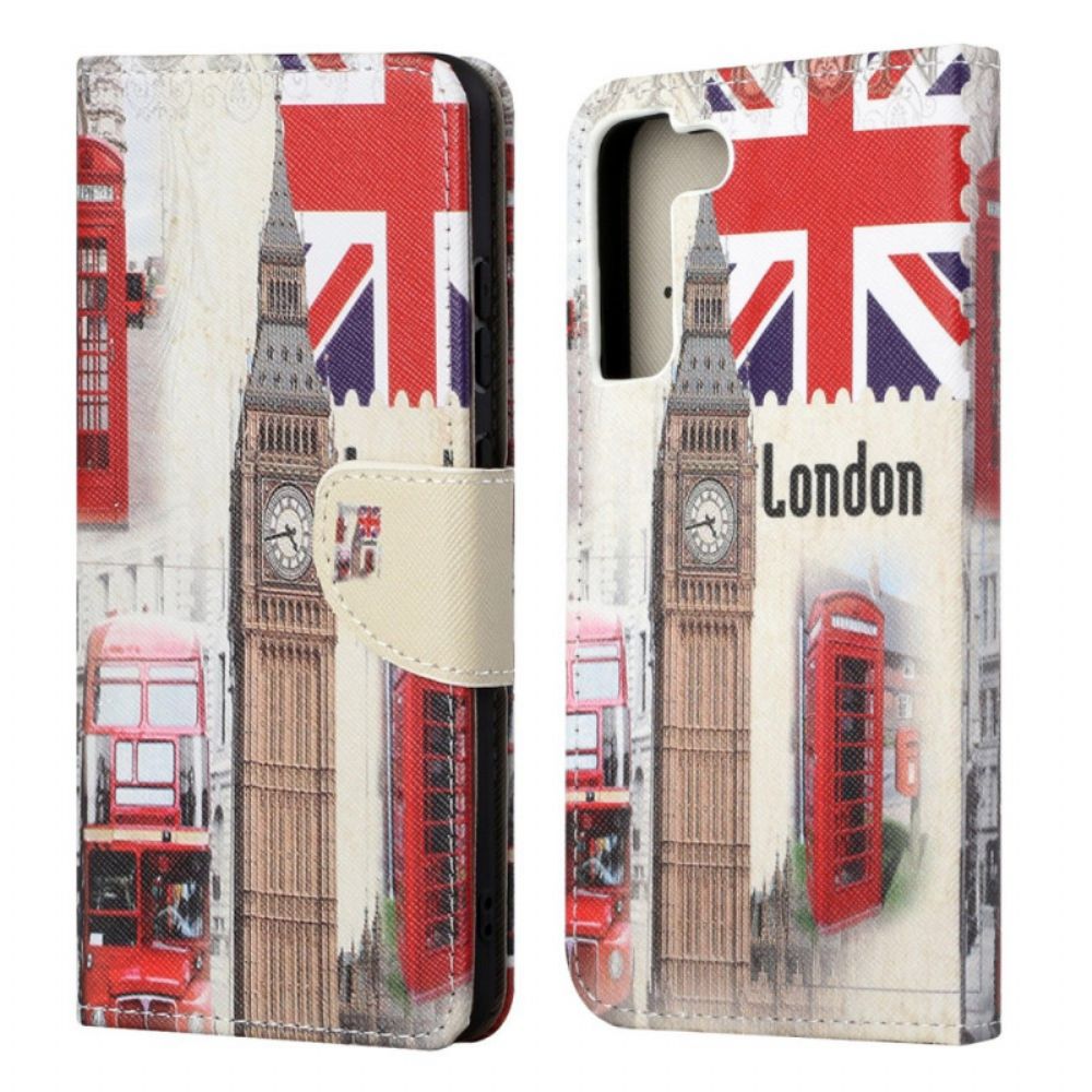 Leren Hoesje voor Samsung Galaxy S22 Ultra 5G Londen Leven