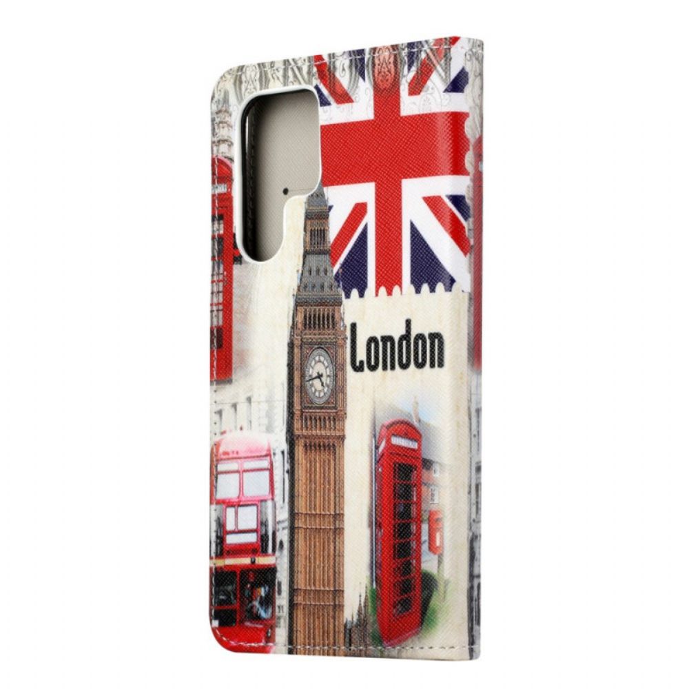 Leren Hoesje voor Samsung Galaxy S22 Ultra 5G Londen Leven