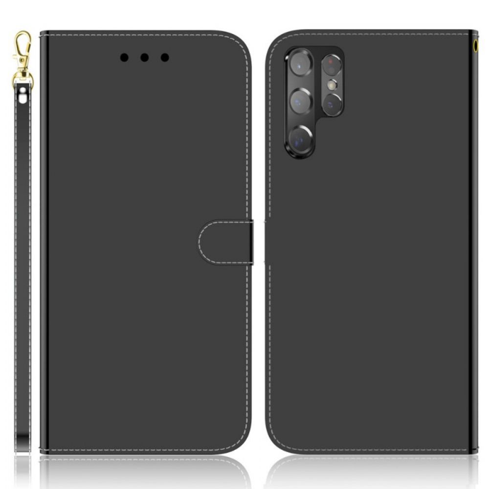 Leren Hoesje voor Samsung Galaxy S22 Ultra 5G Spiegel Van Kunstleer