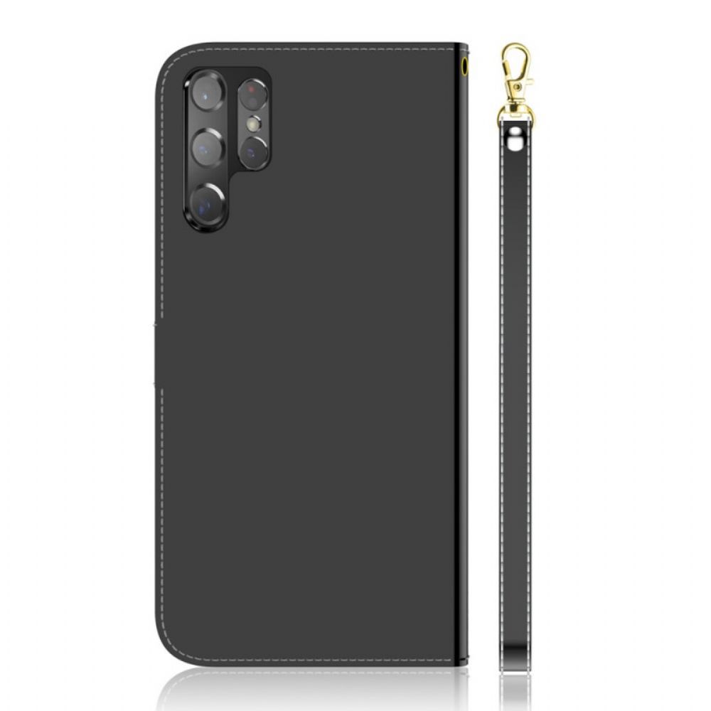 Leren Hoesje voor Samsung Galaxy S22 Ultra 5G Spiegel Van Kunstleer
