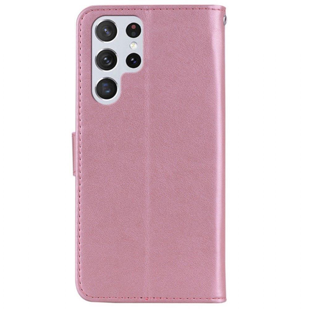 Leren Hoesje voor Samsung Galaxy S22 Ultra 5G Uil Mandala En Charm