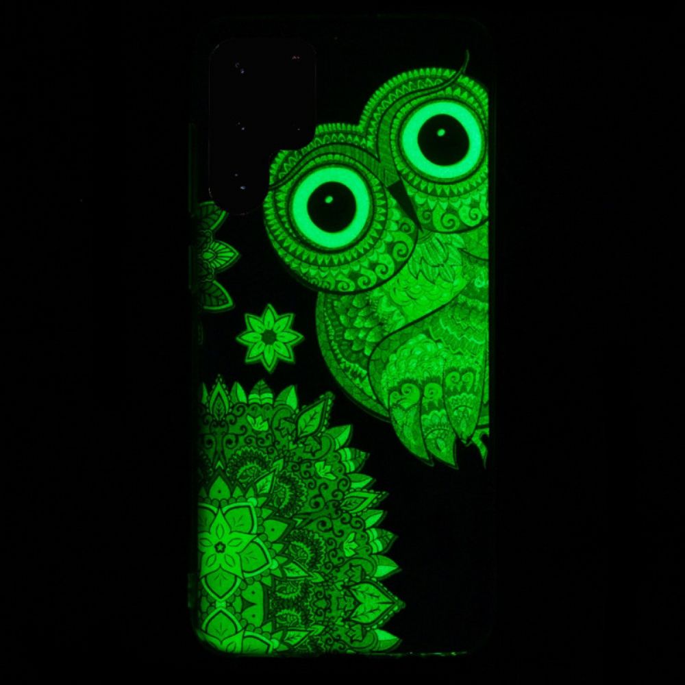 Telefoonhoesje voor Samsung Galaxy S22 Ultra 5G Fluorescerende Uil Mandala