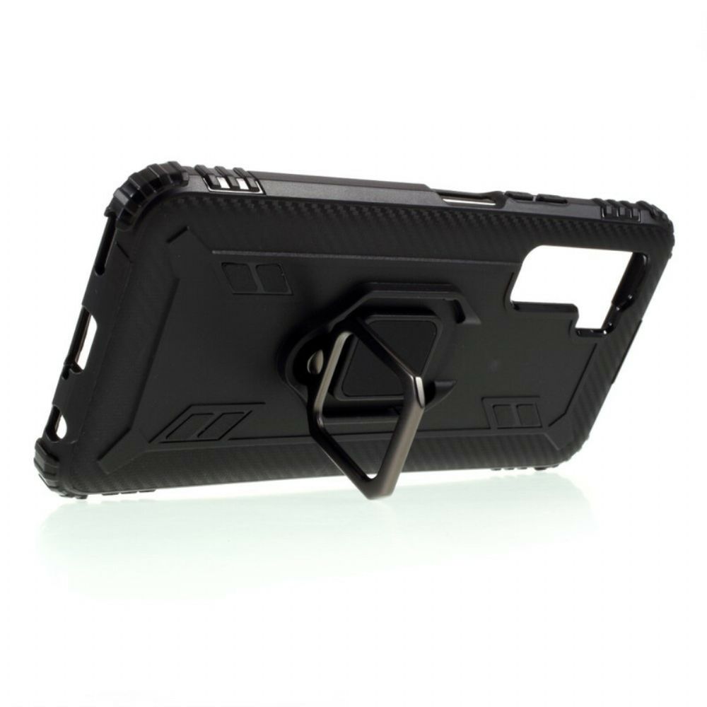 Hoesje voor Huawei P40 Lite 5G Ring En Koolstofvezel
