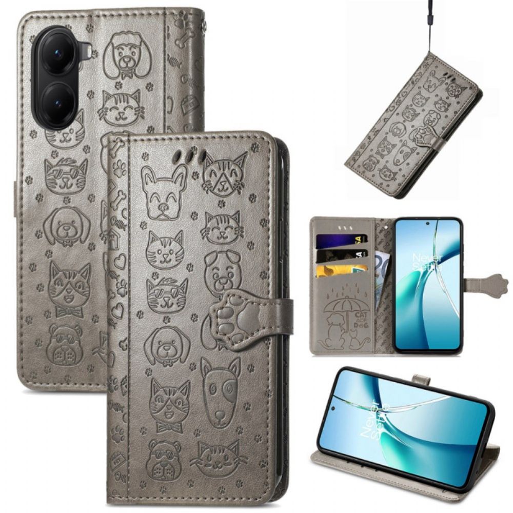 Flip Case Leren Poco X7 Pro 5g Geanimeerde Dieren
