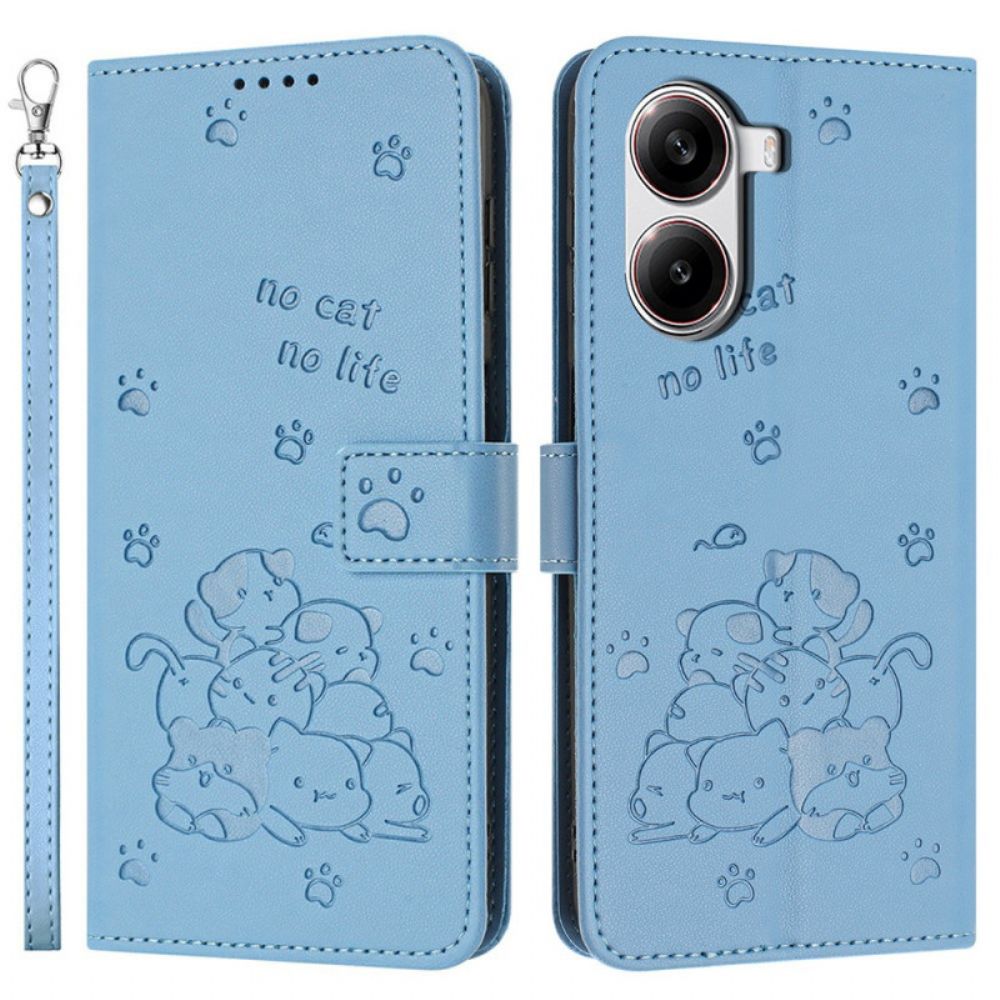 Flip Case Leren Poco X7 Pro 5g Schattige Katjes Met Bandje